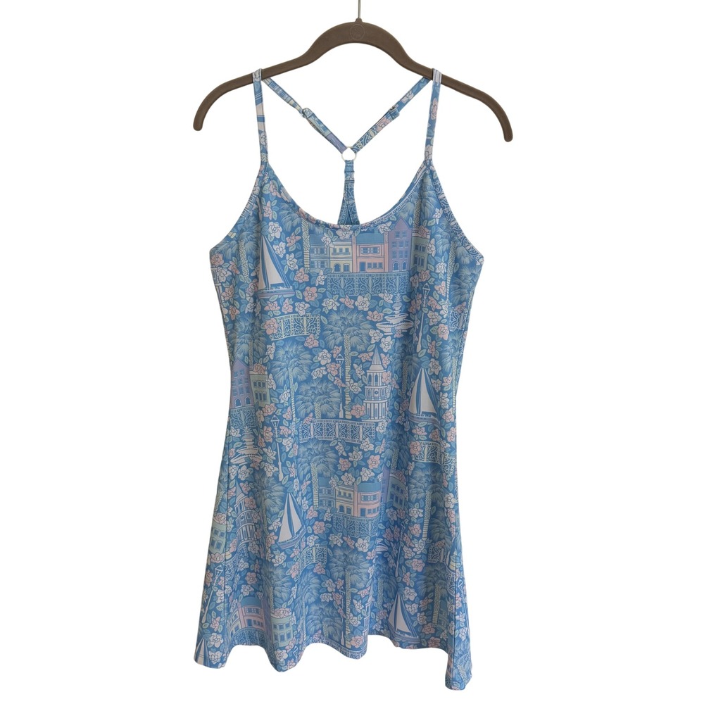 Kenny Flowers Blue Coastal‎ Print Athletic Exercise Dress Built-in Shorts Medium